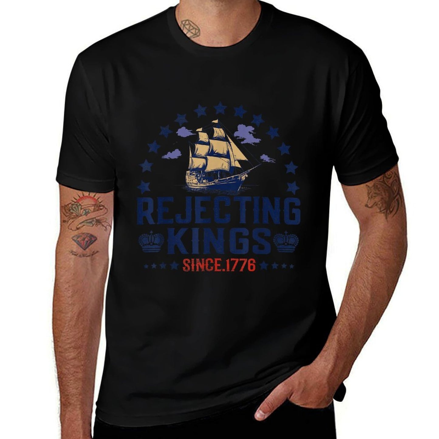 Rejecting Kings Since 1776 Vintage Patriotic No Kings  Lightweight T-Shirt
