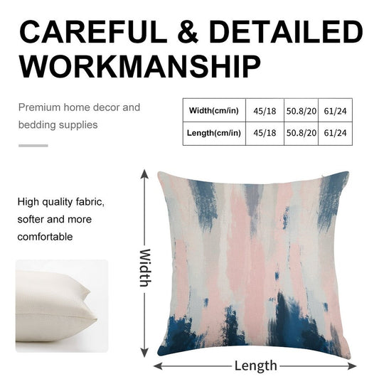 Abstract Blush And Blue Linen Throw Pillow Cover