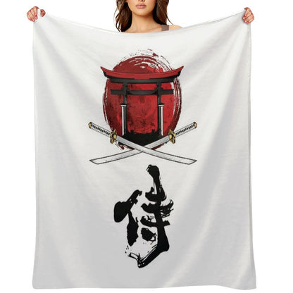 Samurai Katana Tori Gate Kanji Throw Blanket