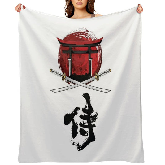 Samurai Katana Tori Gate Kanji Throw Blanket