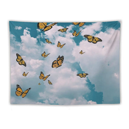 Monarch Butterflies Flying in The Sky (vintage)  - Photography And Illustration Tapestry