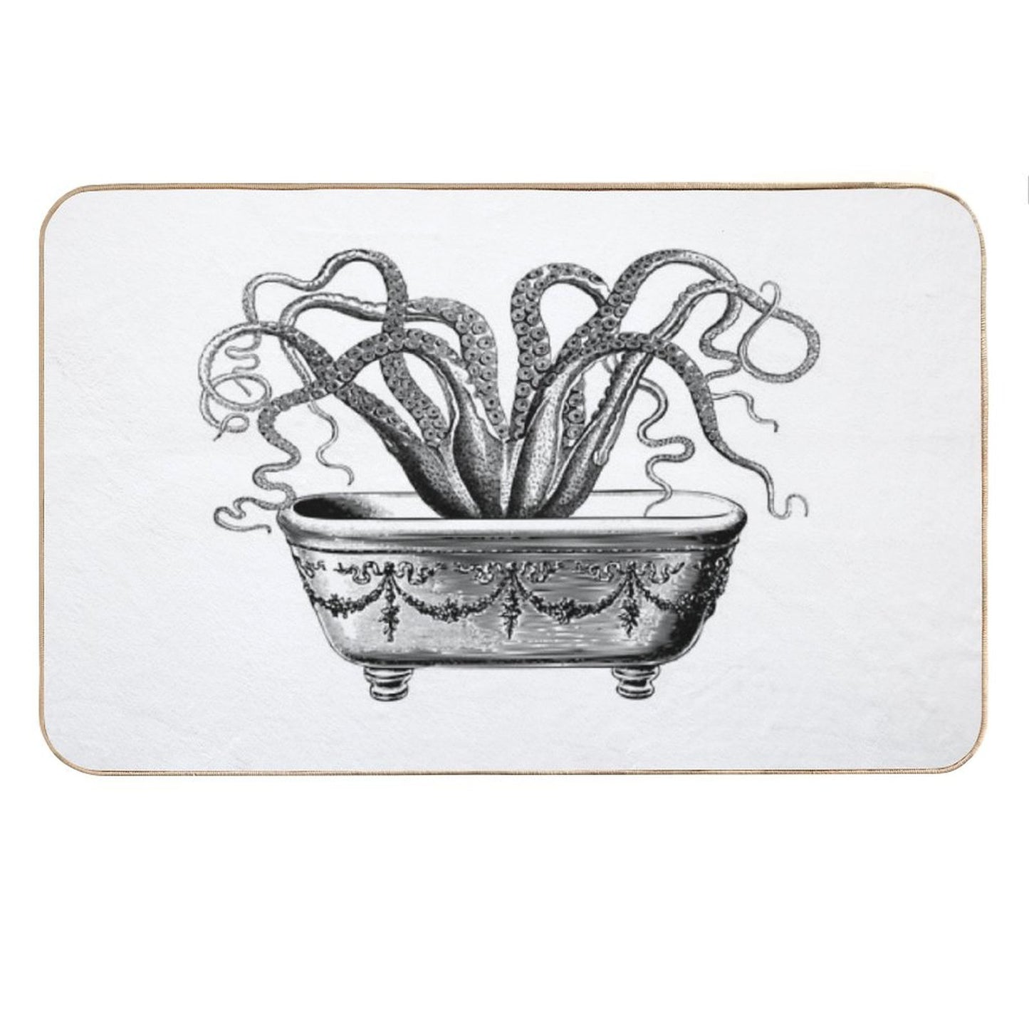 Tentacles in The Tub  Octopus in Bath  Vintage Octopus  Black And White Bath Mat