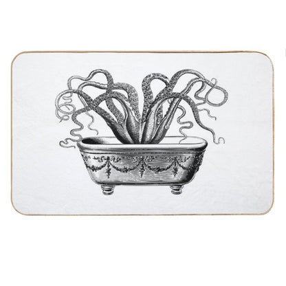Tentacles in The Tub  Octopus in Bath  Vintage Octopus  Black And White Bath Mat
