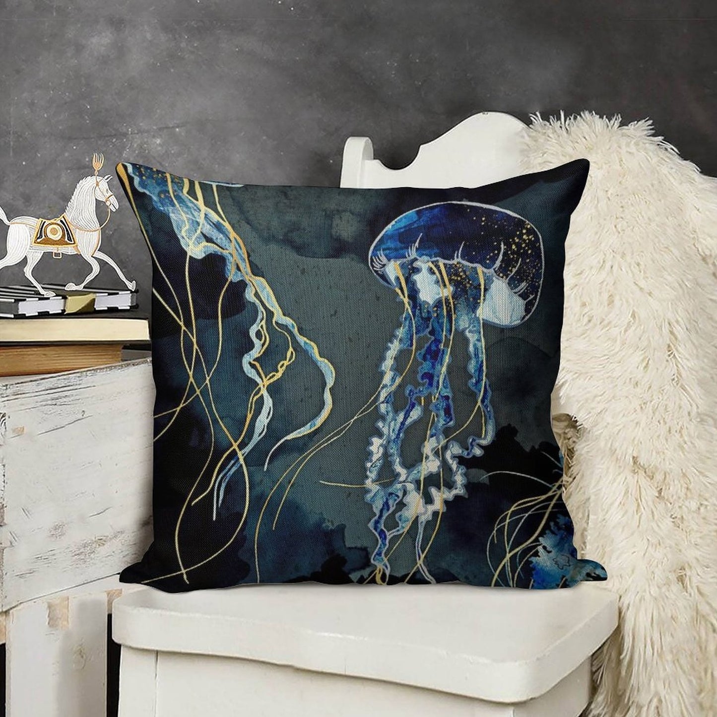Metallic Ocean III Linen Throw Pillow Cover