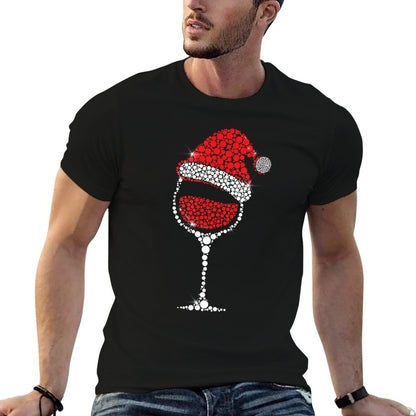 Christmas Pajama Glass of Wine Costume Santa Hat Xmas  Breathable T-Shirt