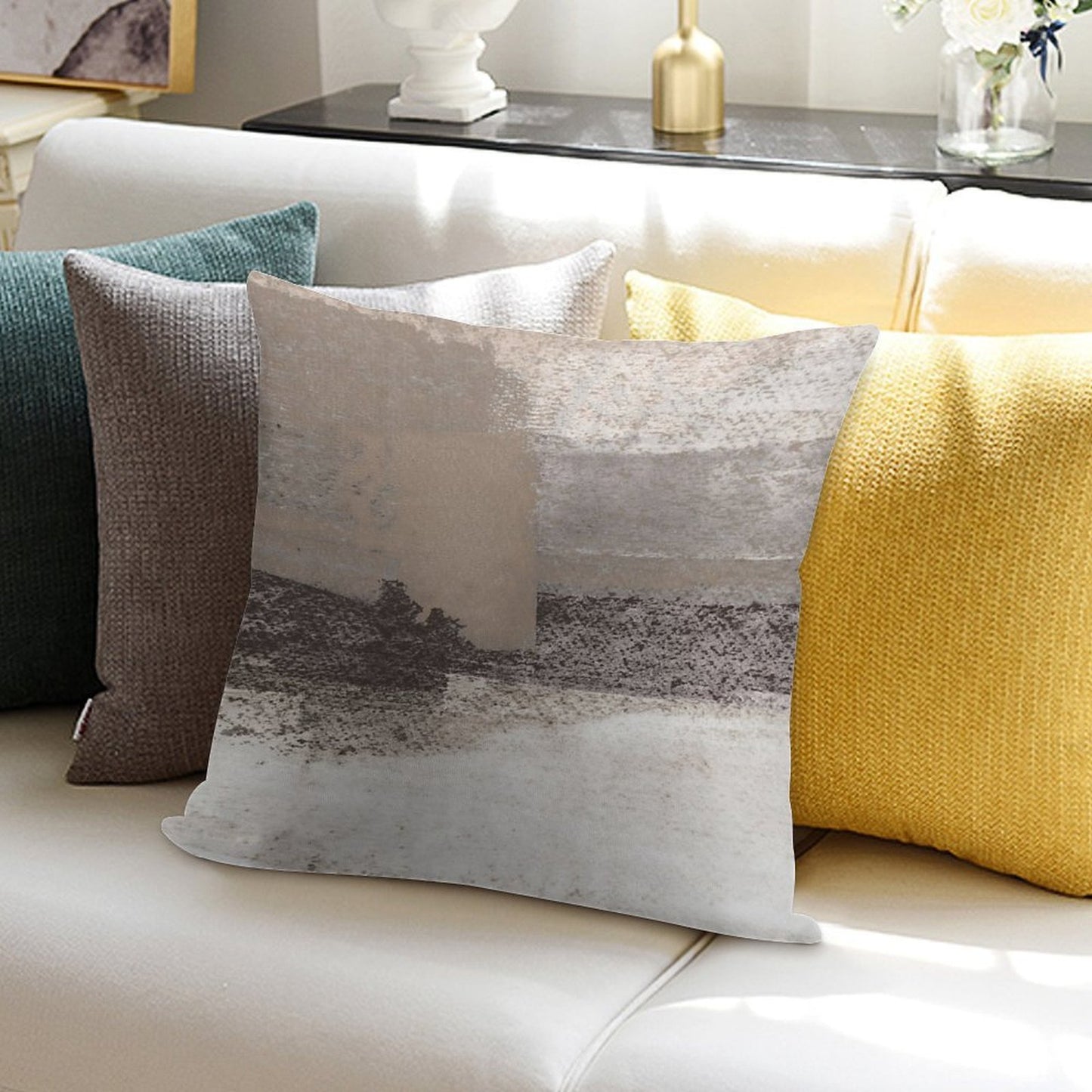 Taupe And Charcoal Grey Horizontal Modern Abstract Painting Soft Ultra-Soft Texture Throw Pillow