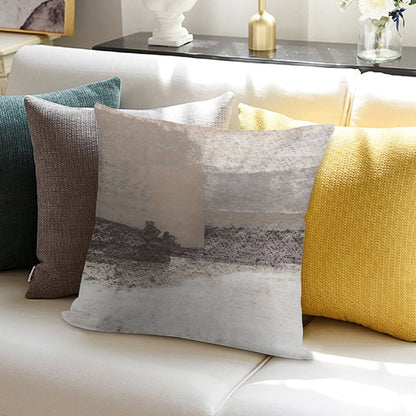 Taupe And Charcoal Grey Horizontal Modern Abstract Painting Soft Ultra-Soft Texture Throw Pillow