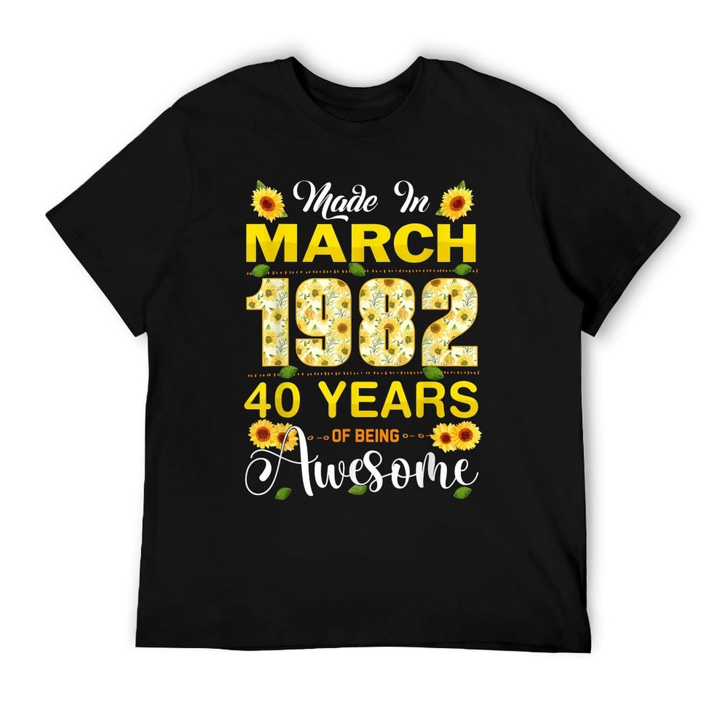 40th Birthday Flowers Gift for Women Born in March 1982  Rolled Sleeves T-Shirt