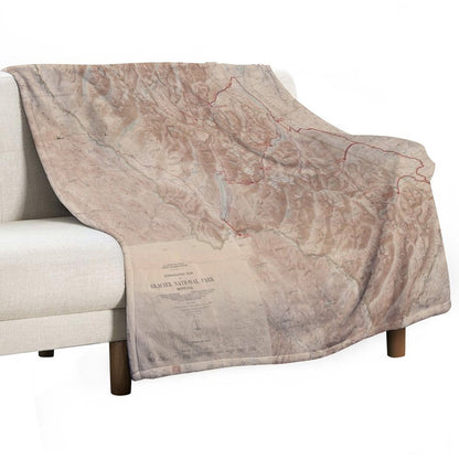 Old Glacier National Park Map (1914) Vintage Montana Natural Reserve Atlas Throw Blanket