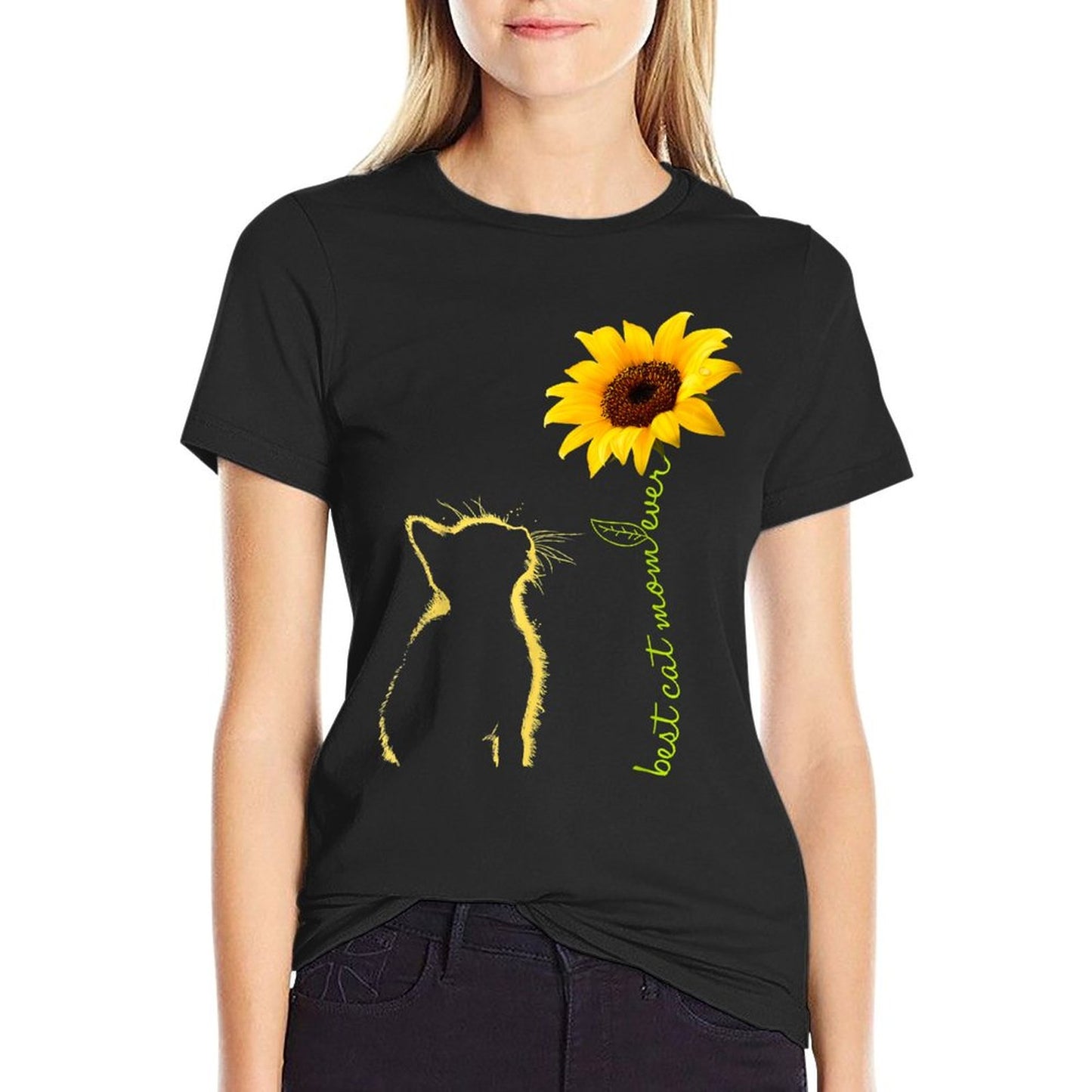 Best Cat Mom Ever Sunflower Mother&#39;s Day for Cat Lover T-Shirt