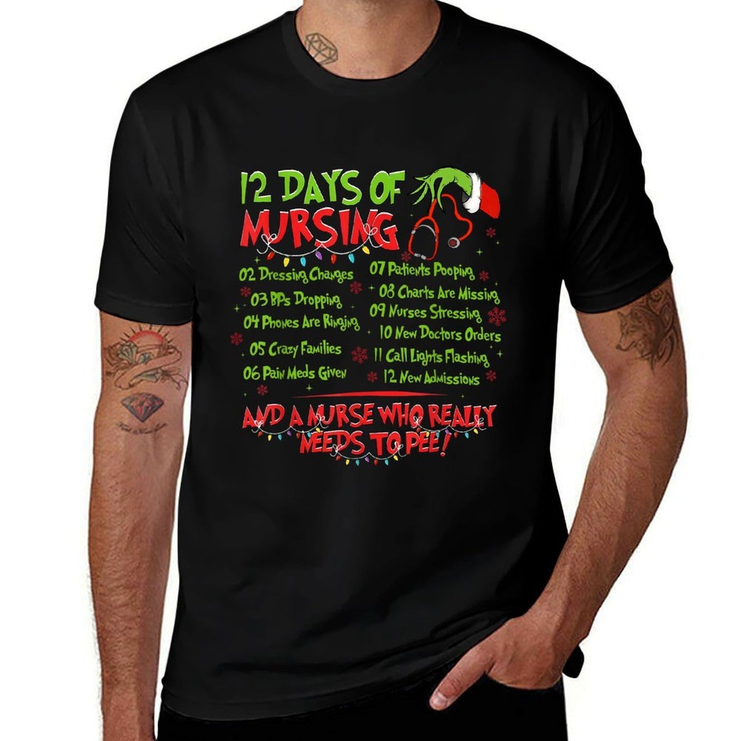 12 Days of Nursing Nurse Merry Christmas Xmas Lights Holiday  Classic T-Shirt