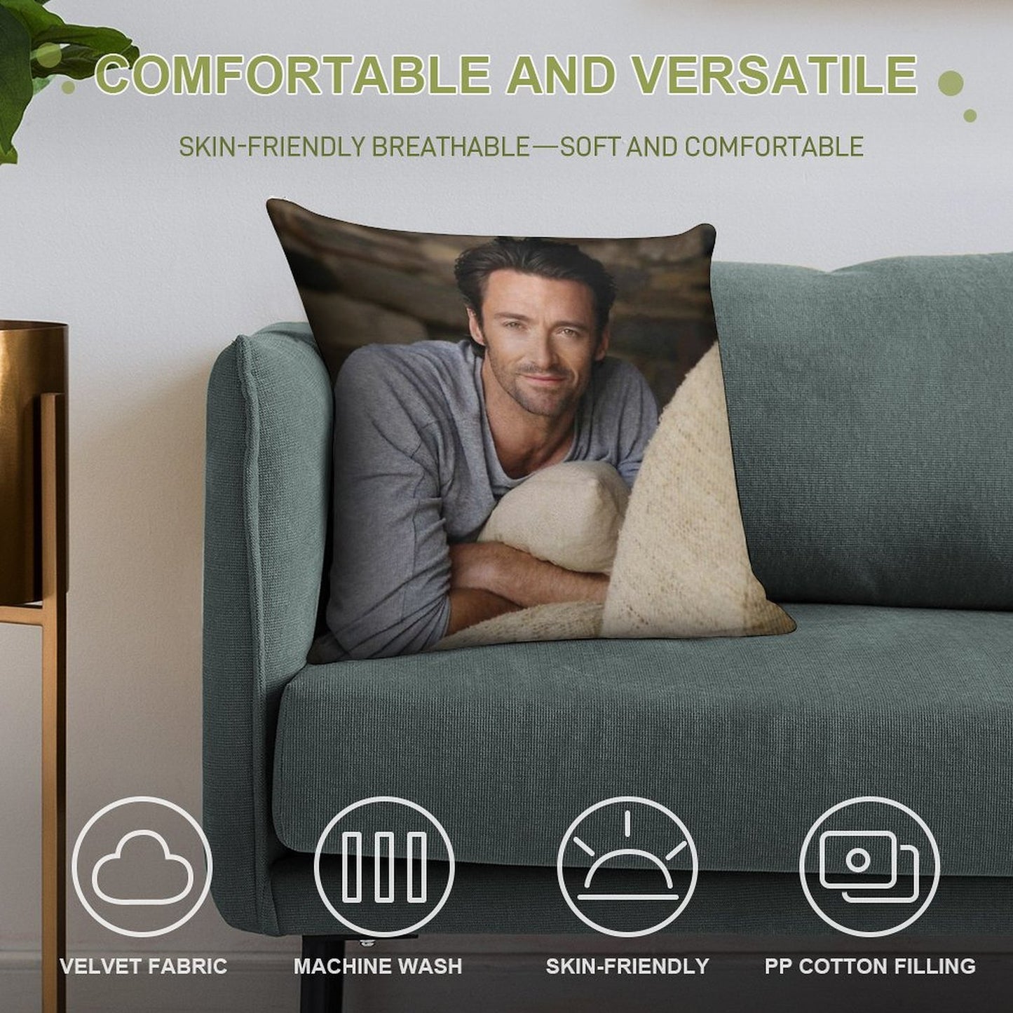 Hugh Jackman Soft Reinforced Edging Throw Pillow