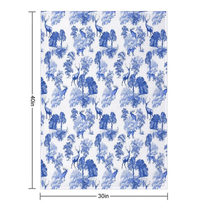 Elegant Vintage Blue Toile Deer in Woodland Throw Blanket