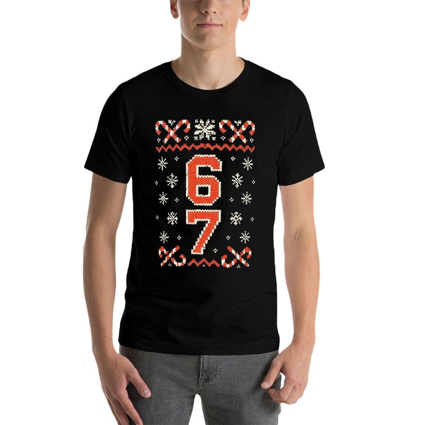 Funny 67 Meme Ugly Christmas Sweatern Boys Kids Mom Dad  Heathered Texture T-Shirt