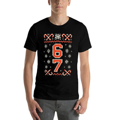 Funny 67 Meme Ugly Christmas Sweatern Boys Kids Mom Dad  Heathered Texture T-Shirt