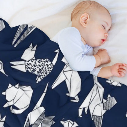 Origami Kitten Friends  Blue Navy Background Paper Cats Throw Blanket