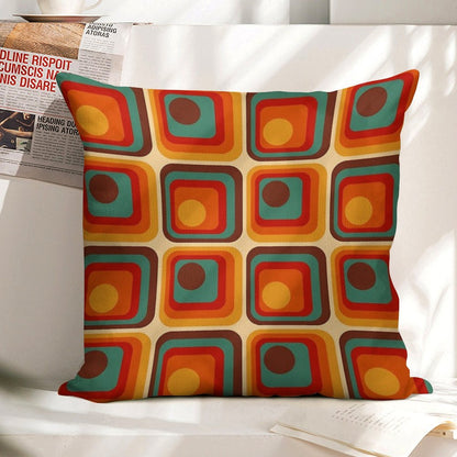 Retro Geometric Gradient Square And Circle Pattern 221 Linen Throw Pillow Cover