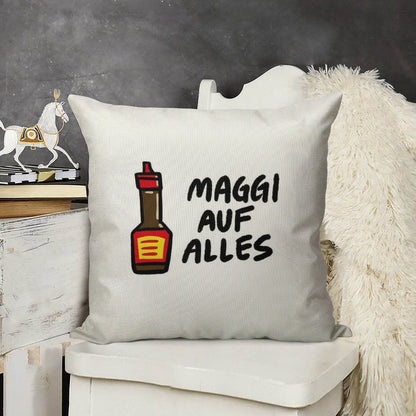 Maggi Auf Alles (Deutsch) Linen Throw Pillow Cover