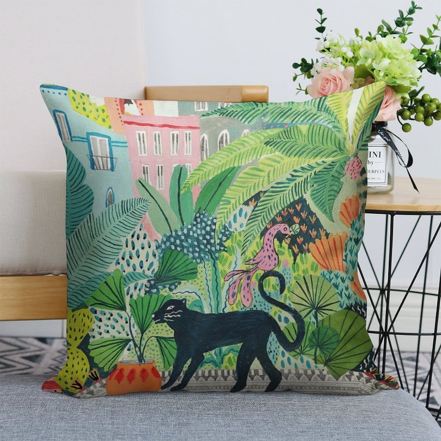 Jungle Panther Linen Throw Pillow Cover