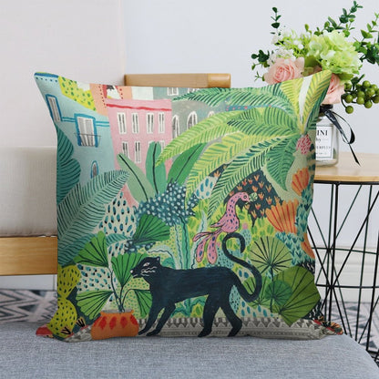 Jungle Panther Linen Throw Pillow Cover