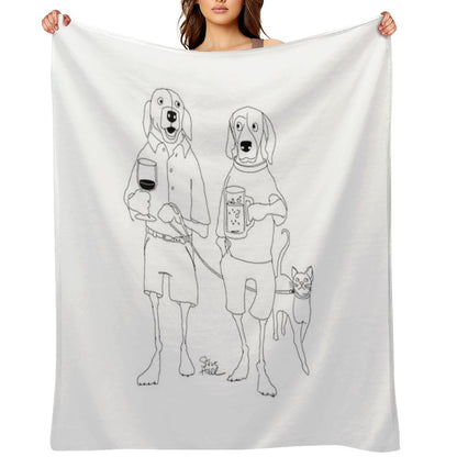 Dogs Casually Walking with Drinks And Leashed Cat Throw Blanket