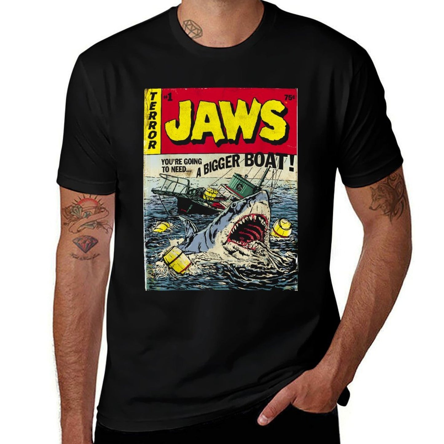 Jaws Pulp Attack Comic Cover  High-quality Stitching T-Shirt