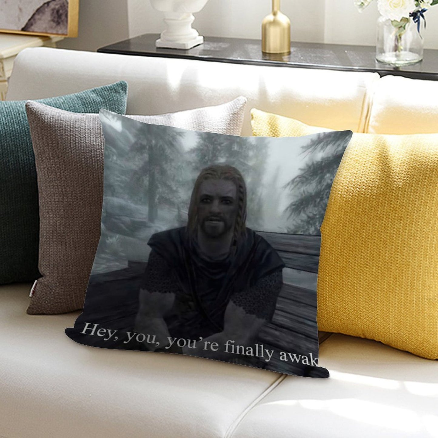 Hey You’re Finally Awake Soft Fade-Resistant Throw Pillow