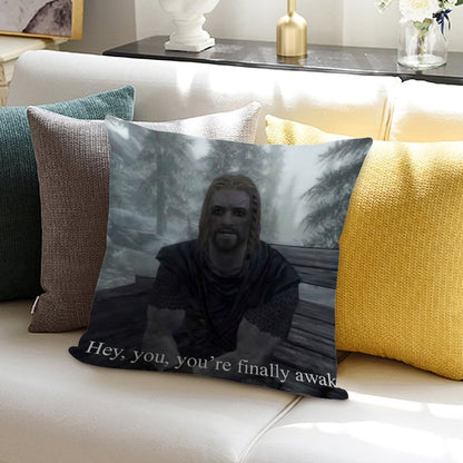 Hey You’re Finally Awake Soft Fade-Resistant Throw Pillow