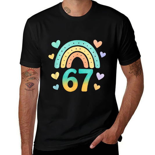 67 Watercolor Rainbow Cute Cool Meme Six Seven Funny Meme  Eco-friendly Material T-Shirt