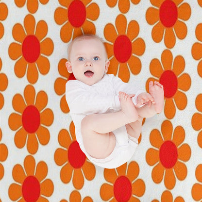 Orange Red Hippie Flower Daisy Throw Blanket