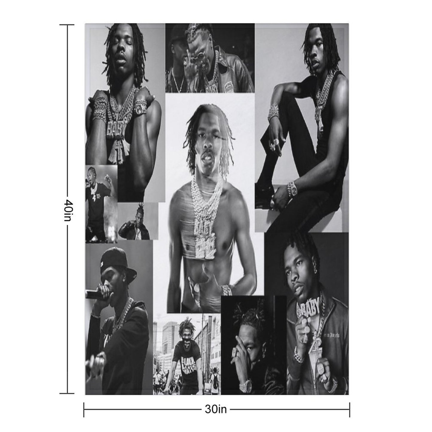 Lil Baby  B&W Collage Throw Blanket