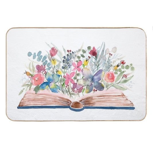 Watercolor Open Book with Florals Bath Mat