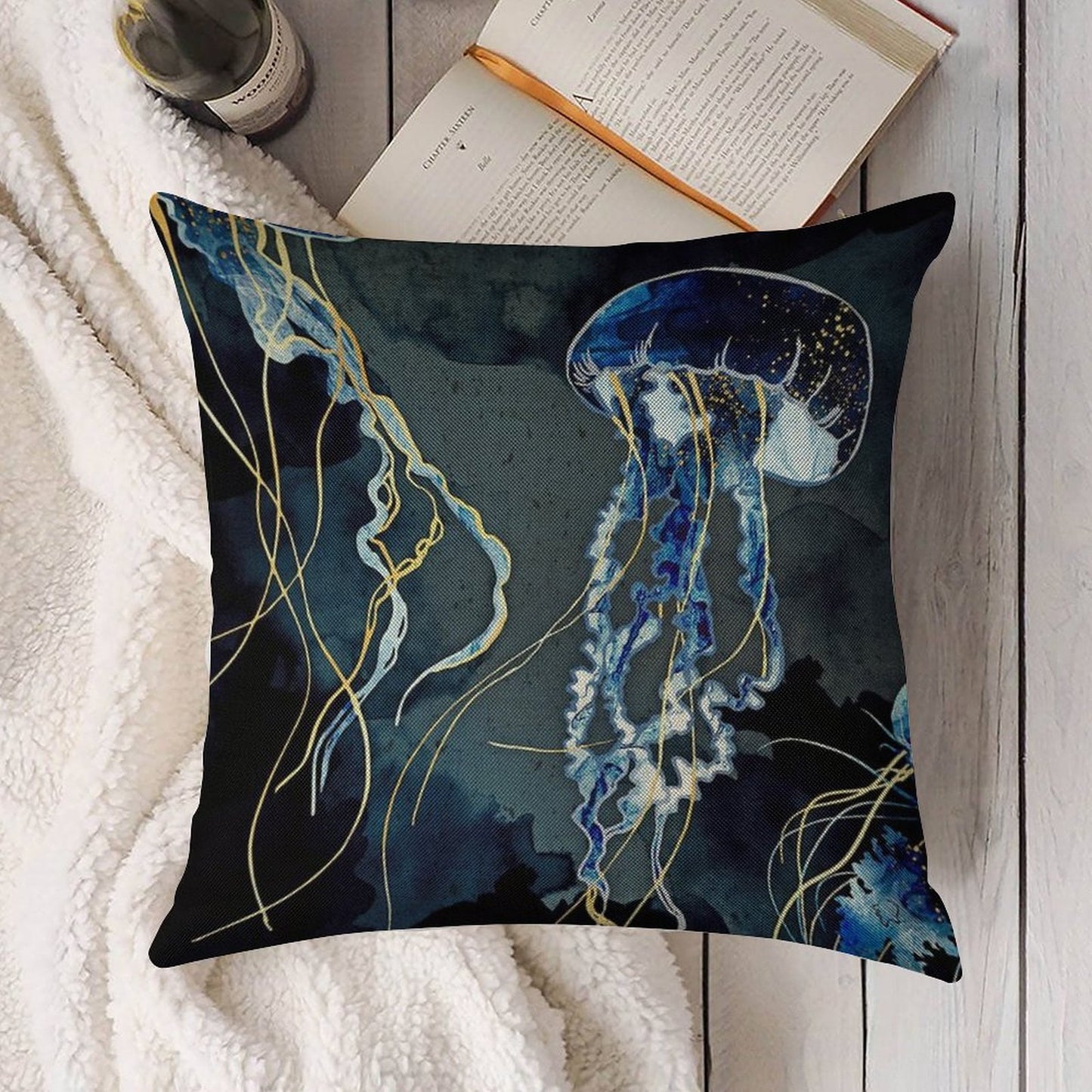 Metallic Ocean III Linen Throw Pillow Cover