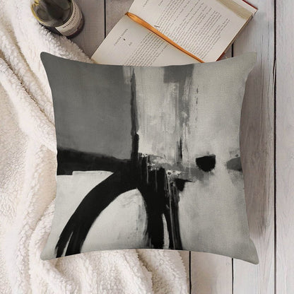 Black White Grey Abstract Linen Throw Pillow Cover