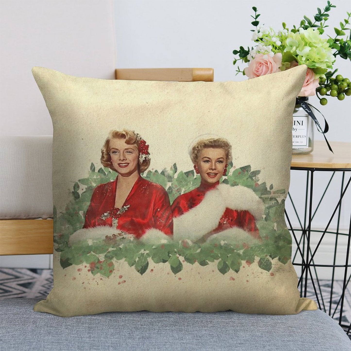 Sisters - A Merry White Christmas Linen Throw Pillow Cover