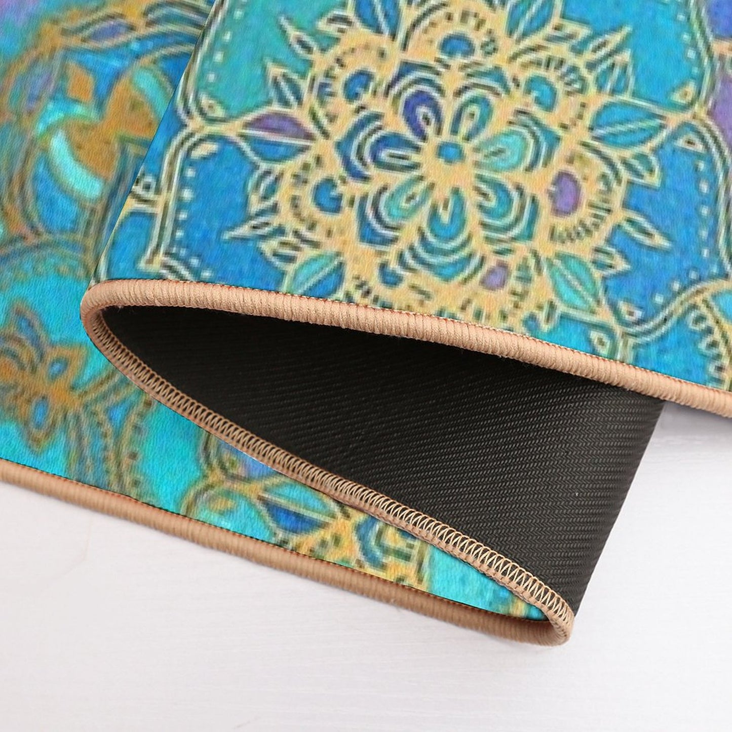 Sapphire & Jade Stained Glass Mandalas Bath Mat