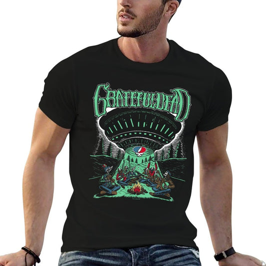 Grateful Dead Skeletons And Aliens Camping Band  Slim-fit Cut T-Shirt