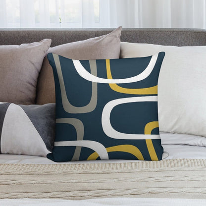 Midcentury Modern Loops Retro Pattern in Light Mustard, Grey, White, And Navy Blue Soft Anti-Pilling Throw Pillow