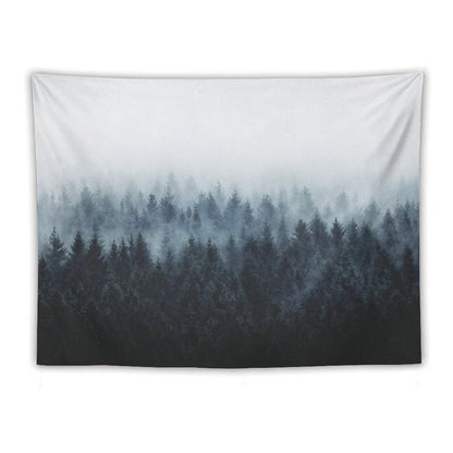 High And Low  Dark Romantasy Moody Wilderness Dream Forest With Cascadia Trees Covered In Fog Tapestry