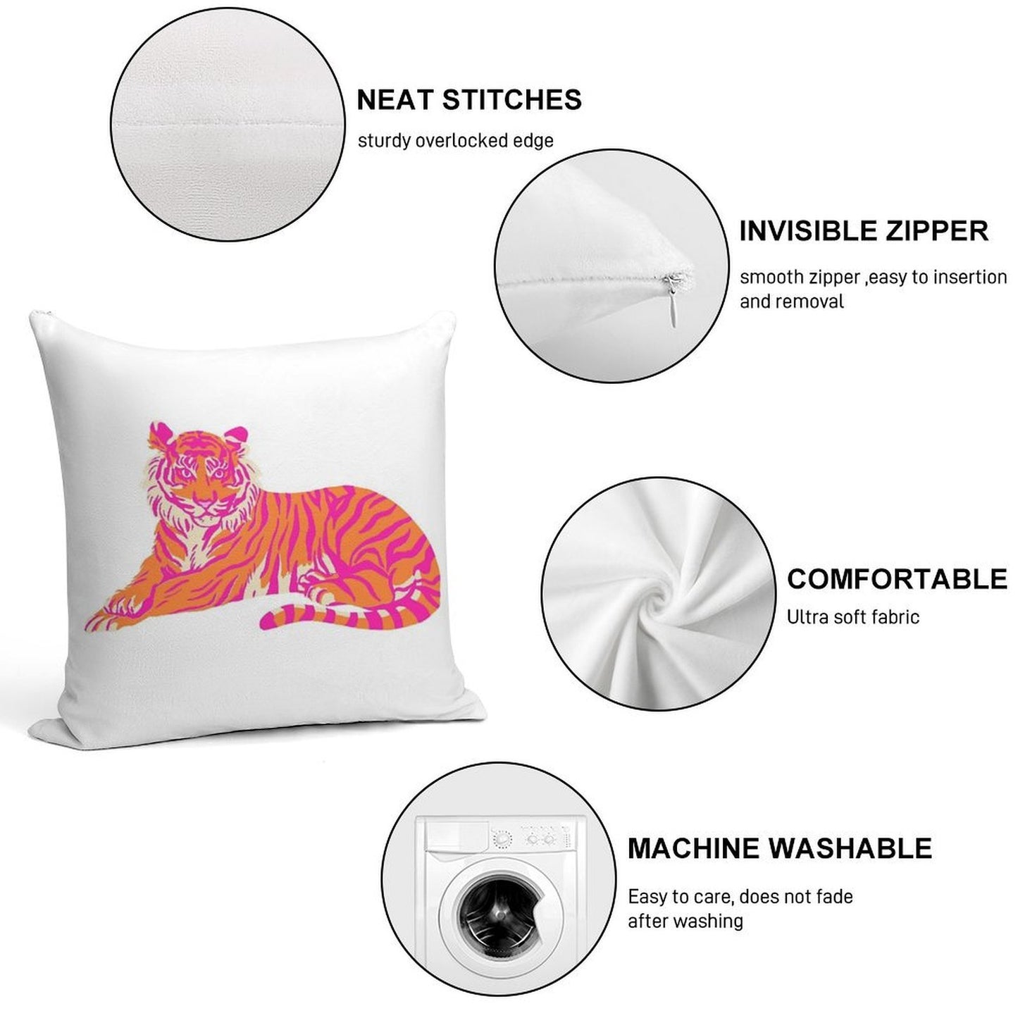 Pink And Orange Tiger Soft Style Accent Throw Pillow