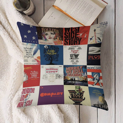 Sondheim Collage Linen Throw Pillow Cover
