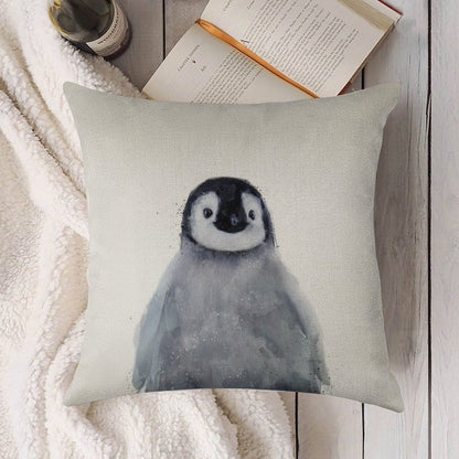 Little Penguin Linen Throw Pillow Cover