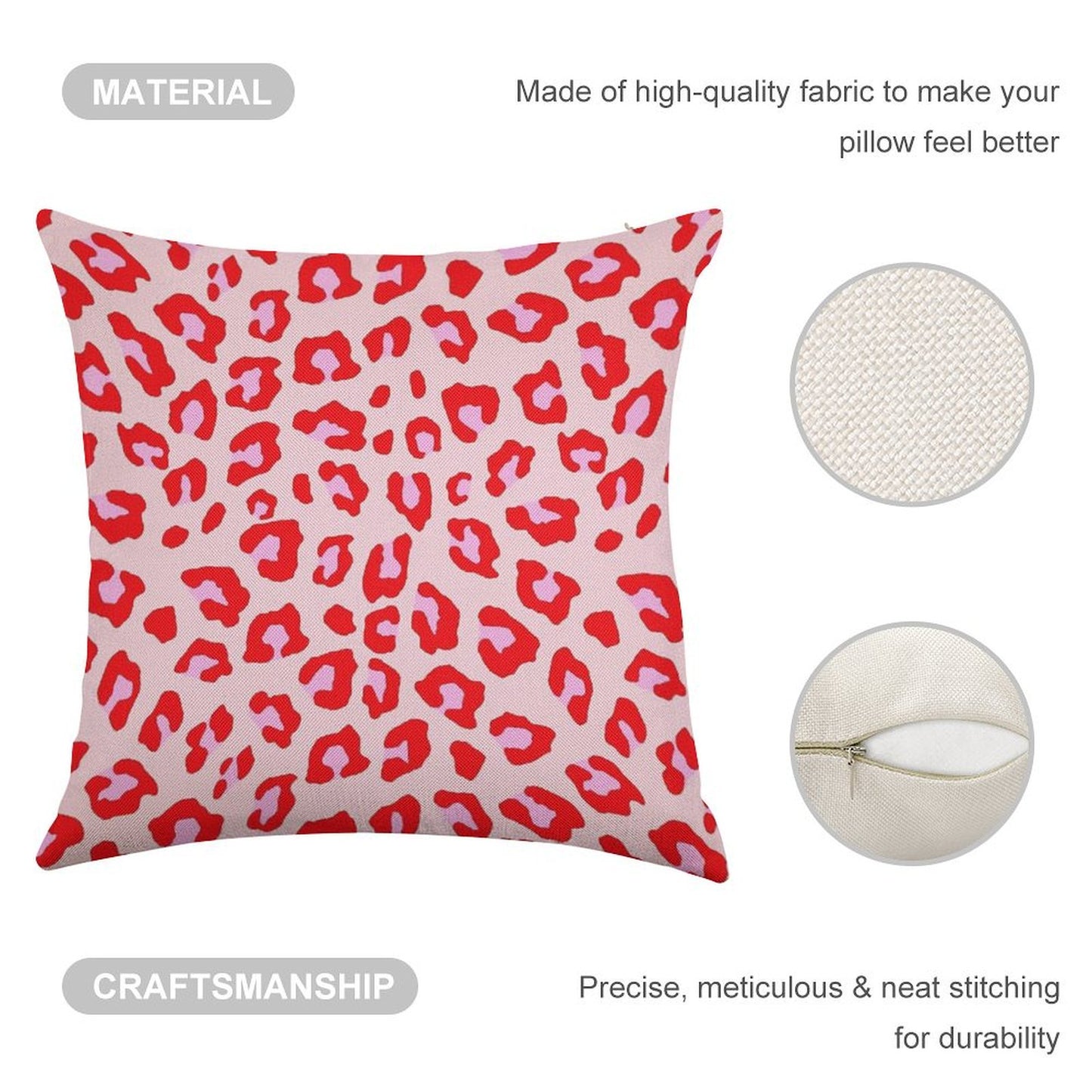 Leopard Print - Red And Pink Original Linen Throw Pillow Cover