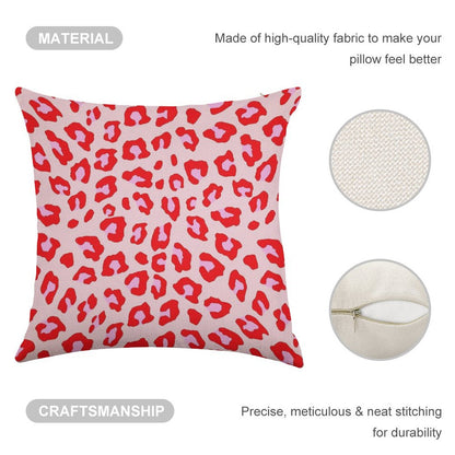 Leopard Print - Red And Pink Original Linen Throw Pillow Cover