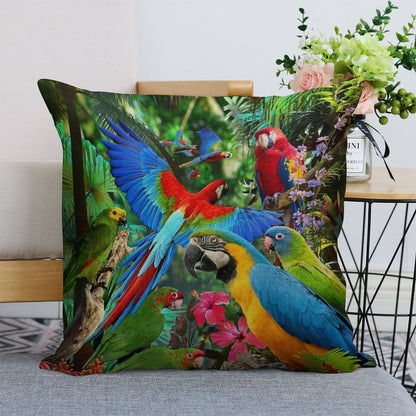 Parrots Linen Throw Pillow Cover