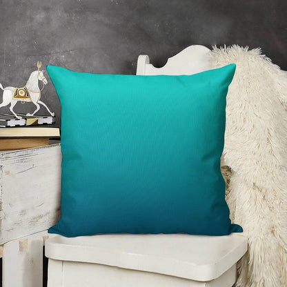 Preppy Summer Beach Teal Blue Turquoise Ombre Linen Throw Pillow Cover