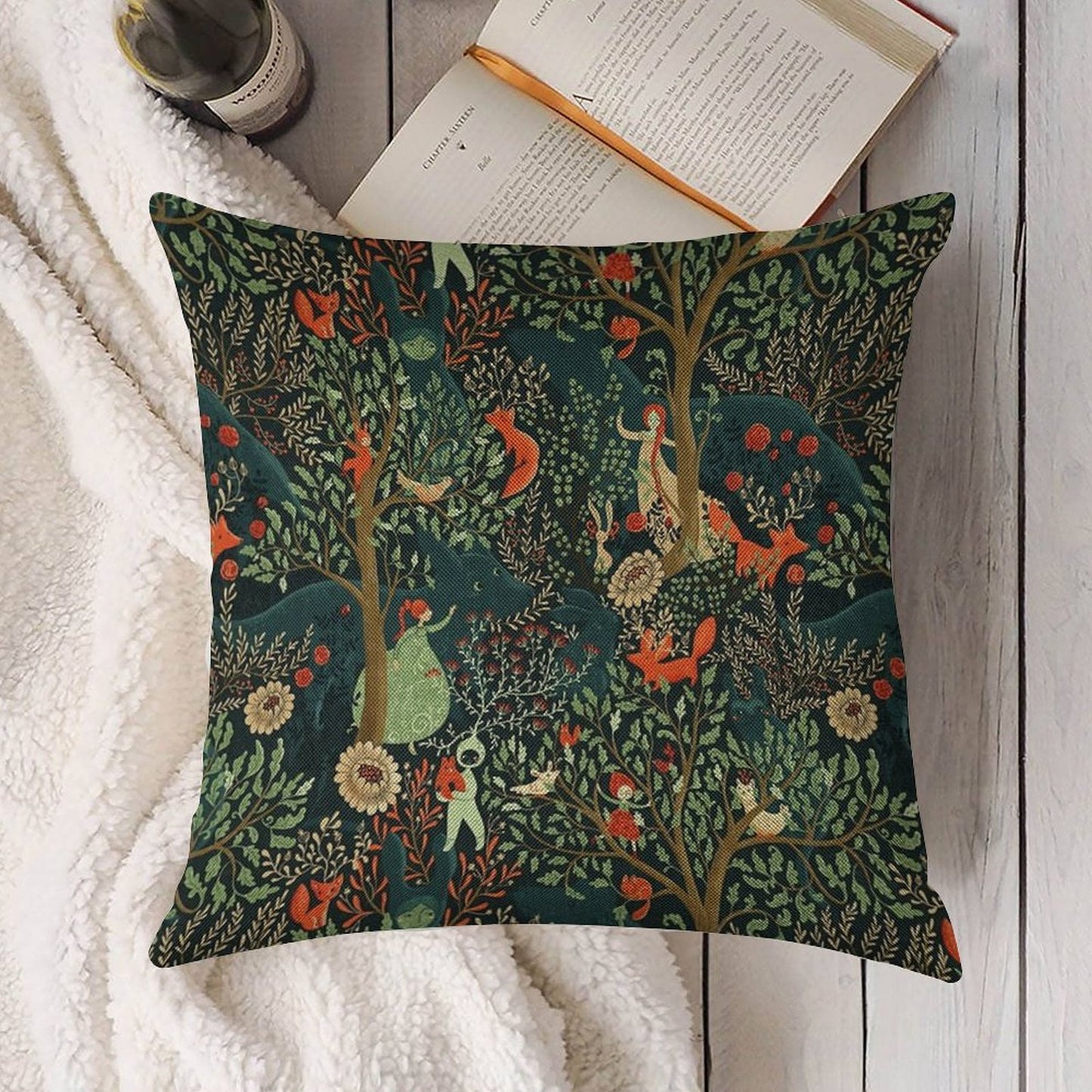 Whimsical Wonderland Linen Throw Pillow Cover