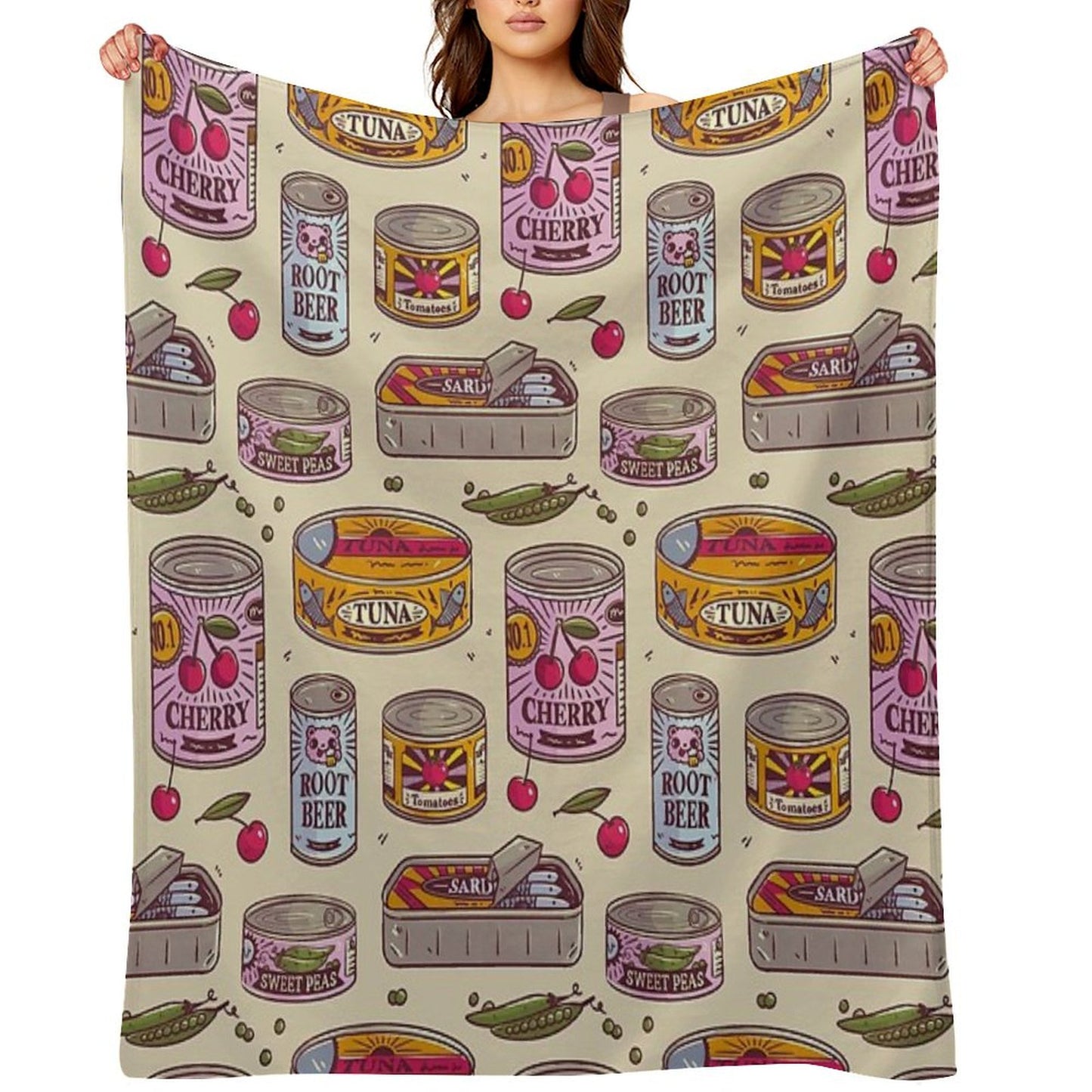 Vintage Canned Goods Pattern Throw Blanket