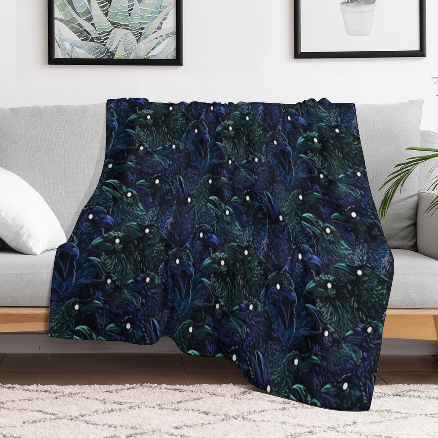 Raven Pattern Throw Blanket
