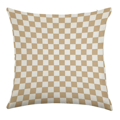 White And Tan Brown Checkerboard Linen Throw Pillow Cover